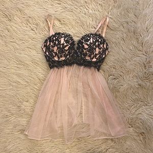 Victoria secret pink and black lace baby doll lingerie 34C